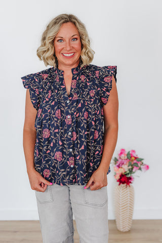 Navy Bloom Top