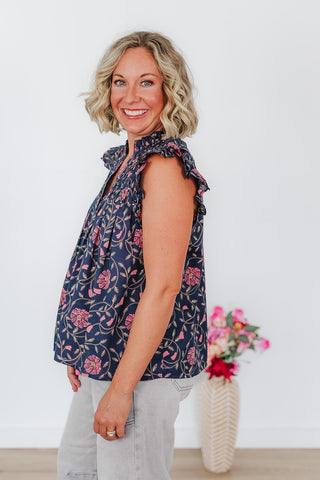 Navy Bloom Top
