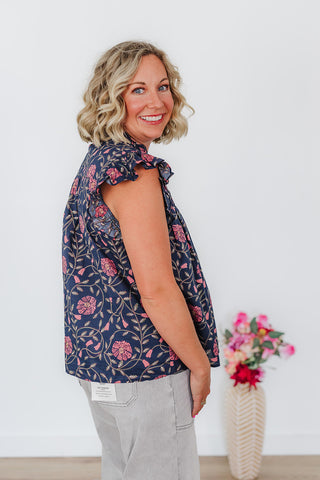 Navy Bloom Top