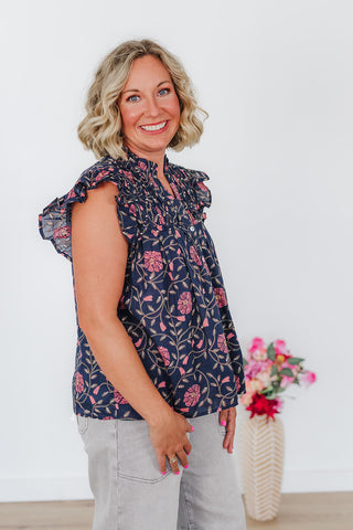 Navy Bloom Top