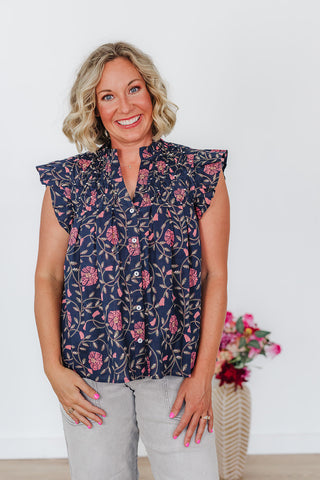 Navy Bloom Top