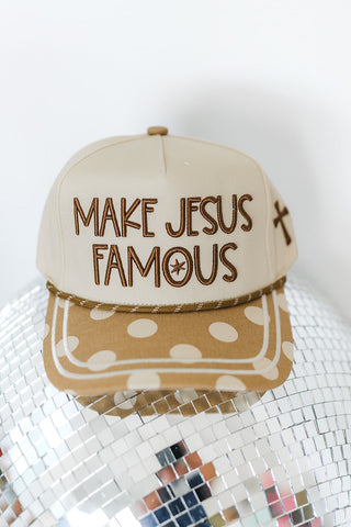 Make Jesus Famous Hat - Brown Polka Dot