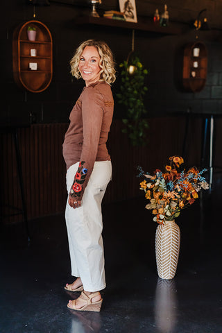 CeCe Washed Camel Top
