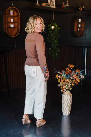 CeCe Washed Camel Top