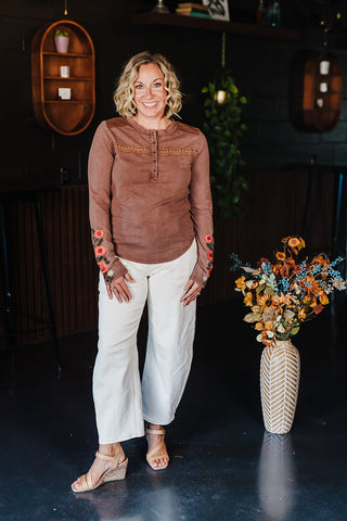 CeCe Washed Camel Top