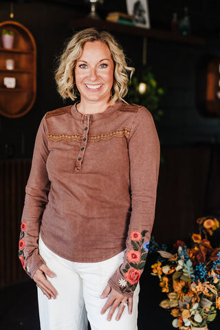 CeCe Washed Camel Top