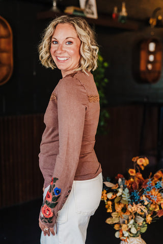 CeCe Washed Camel Top