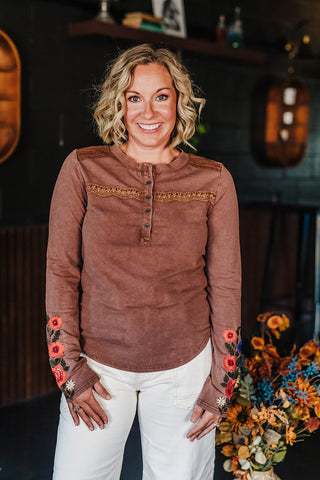 CeCe Washed Camel Top