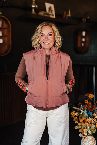 Piper Puffer Padded Vest - Mauve
