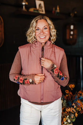 Piper Puffer Padded Vest - Mauve