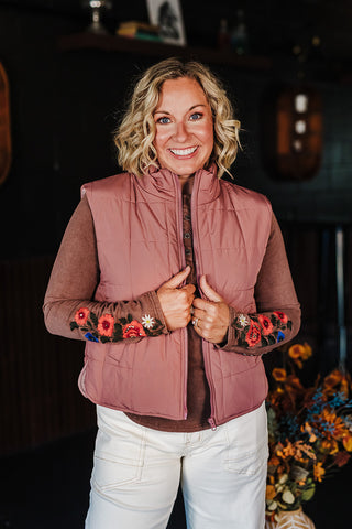 Piper Puffer Padded Vest - Mauve