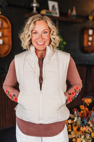Piper Puffer Padded Vest - Ecru