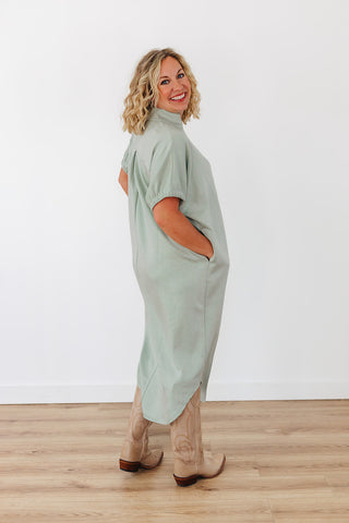 Girl You're Cute Dress - Sage