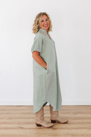 Girl You're Cute Dress - Sage