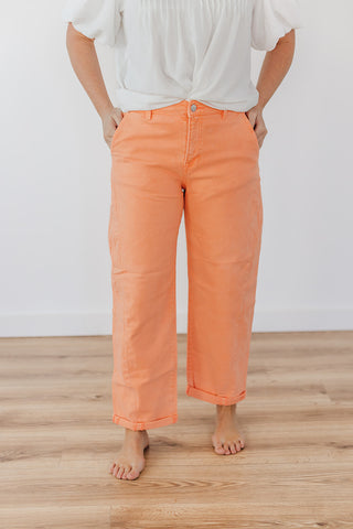 Coral Cuffed High Rise Relaxed Barrel Risen Jeans