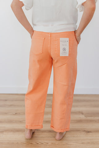 Coral Cuffed High Rise Relaxed Barrel Risen Jeans