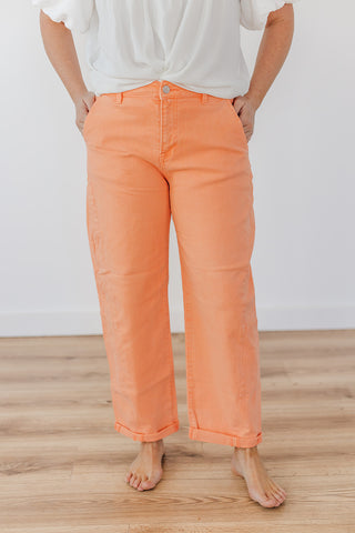 Coral Cuffed High Rise Relaxed Barrel Risen Jeans