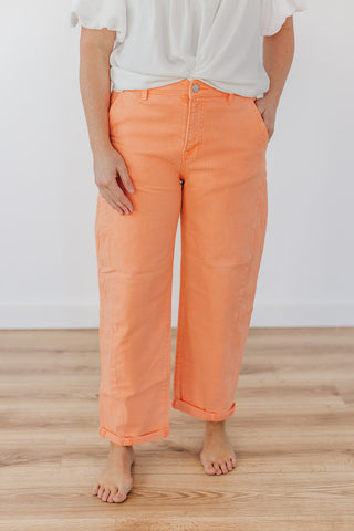 Coral Cuffed High Rise Relaxed Barrel Risen Jeans