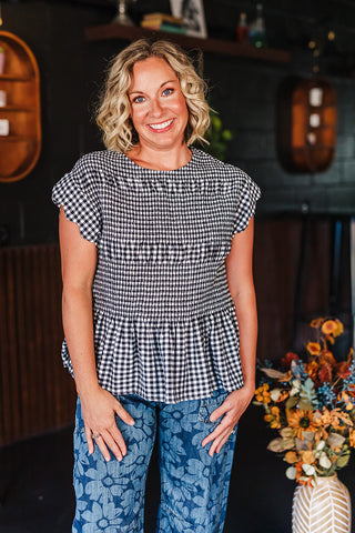 Giddy Up Gingham Top - Black