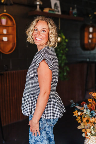 Giddy Up Gingham Top - Black