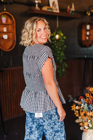 Giddy Up Gingham Top - Black