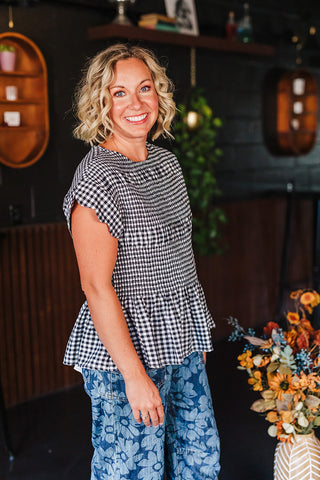 Giddy Up Gingham Top - Black