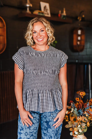 Giddy Up Gingham Top - Black