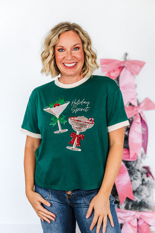 Holiday Spirit Sequin Embroidered Tee