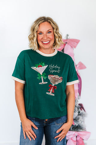 Holiday Spirit Sequin Embroidered Tee