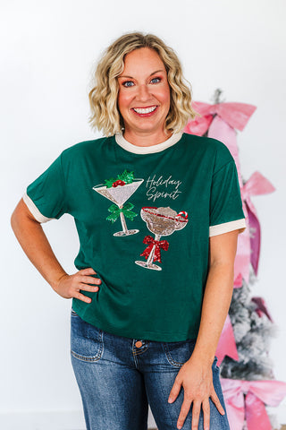 Holiday Spirit Sequin Embroidered Tee