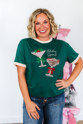 Holiday Spirit Sequin Embroidered Tee