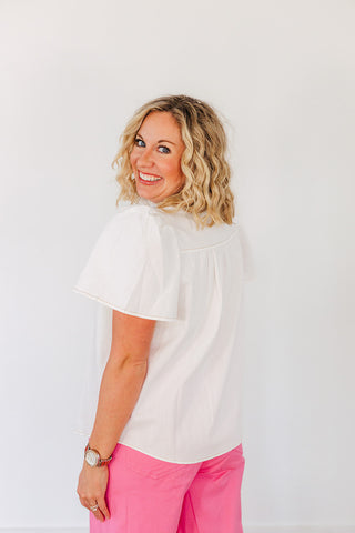 Connie Chambray Top - White