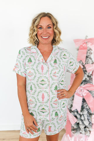 Nutcracker Trellis SS Button Up Sleep Shirt