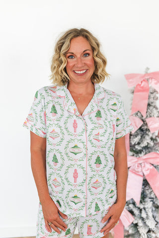 Nutcracker Trellis SS Button Up Sleep Shirt
