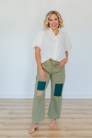 Peggy Patch Barrel Pants - Light Olive