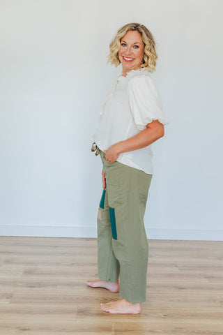 Peggy Patch Barrel Pants - Light Olive