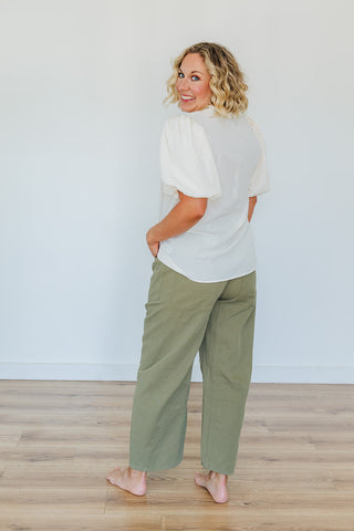 Peggy Patch Barrel Pants - Light Olive