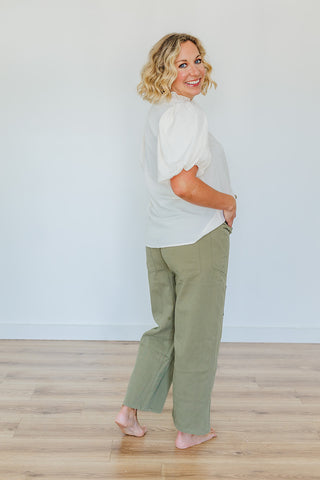 Peggy Patch Barrel Pants - Light Olive