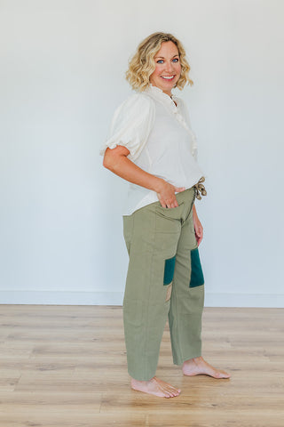 Peggy Patch Barrel Pants - Light Olive