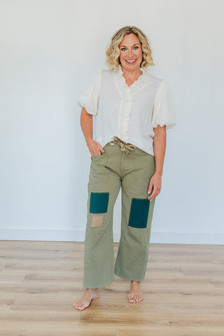 Peggy Patch Barrel Pants - Light Olive