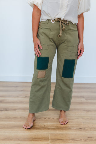 Peggy Patch Barrel Pants - Light Olive