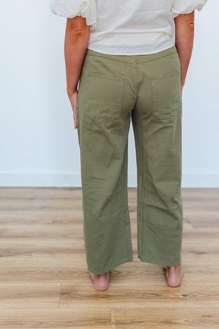 Peggy Patch Barrel Pants - Light Olive
