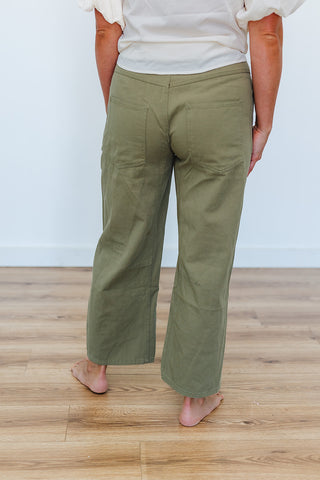 Peggy Patch Barrel Pants - Light Olive