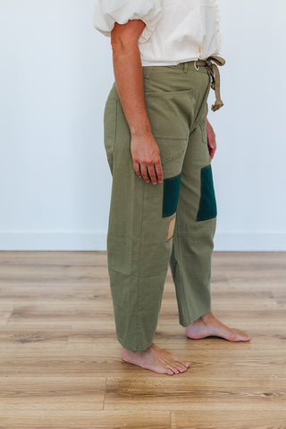 Peggy Patch Barrel Pants - Light Olive