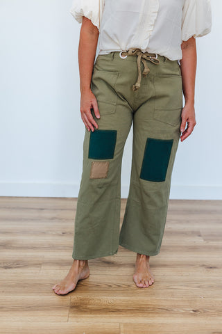 Peggy Patch Barrel Pants - Light Olive