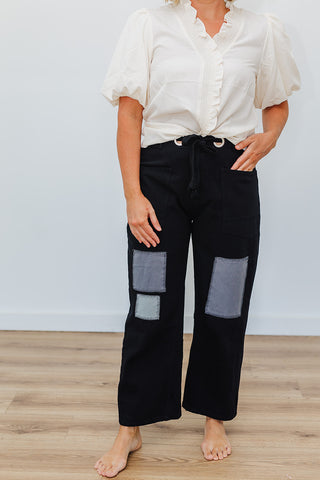 Peggy Patch Barrel Pants - Black
