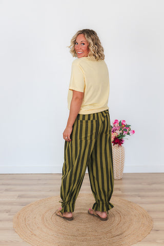 Saige Striped Wide Leg Pants - Thyme