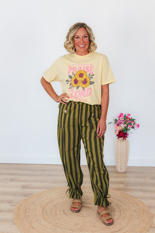 Saige Striped Wide Leg Pants - Thyme