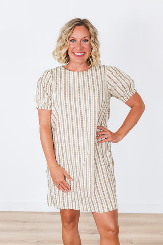 Gabriela Shift Dress - Serape Stripe Tan