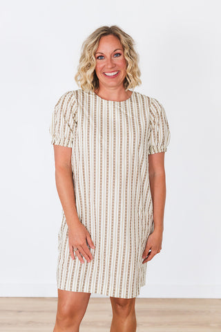 Gabriela Shift Dress - Serape Stripe Tan